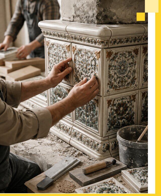 Изразцовые камины под ключ в Грозном: проект и монтаж