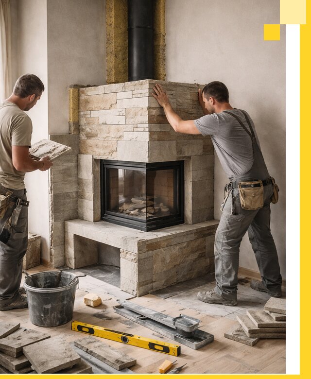 Угловые камины под ключ проект, монтаж и отделка в Грозном