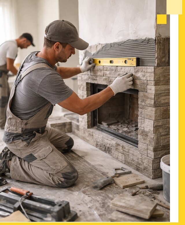 Облицовка каминов в Грозном, монтаж и отделка натуральным камнем