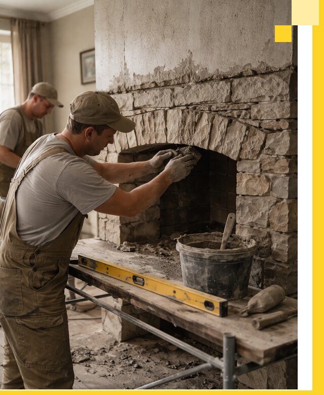 Изготовление каминов под ключ в Грозном, монтаж и отделка