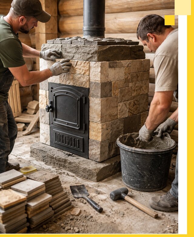 Облицовка банной печи под ключ в Грозном: камень и плитка