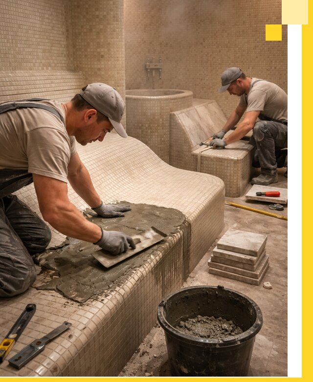 Лежаки для хамама под ключ в Грозном, проект и монтаж