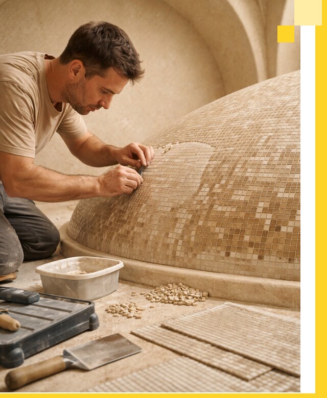 Профессиональная укладка мозаики для хамама под ключ в Грозном